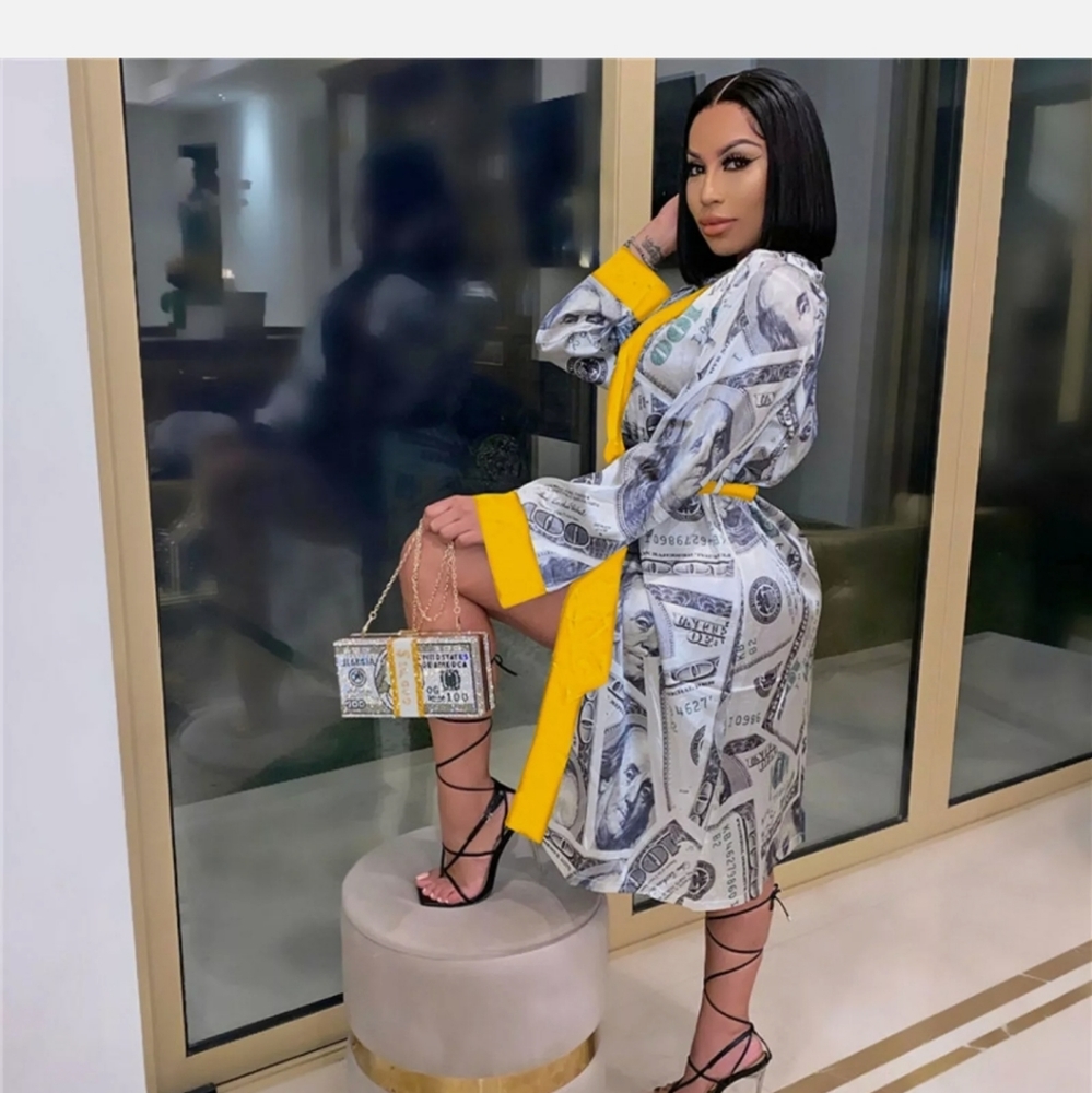 Money Print Satin Robe